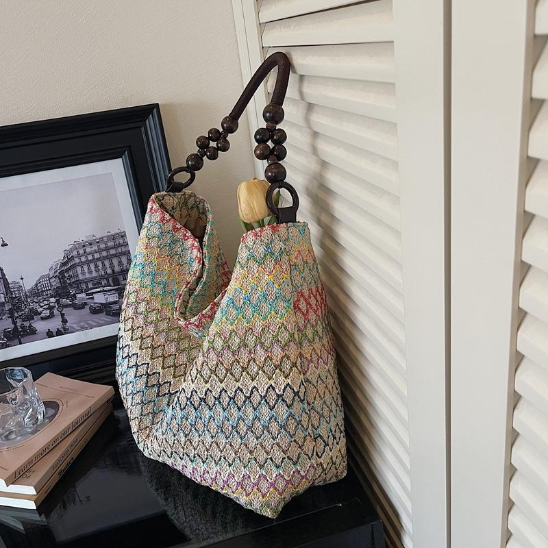 Seaside Vacation Colorful Straw Bag Women's Large Capacity Commuting Shoulder Tote Bag