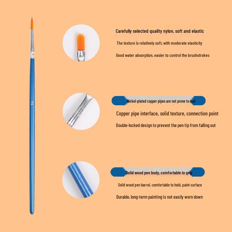 10-Piece Nylon Bristle Paintbrush Set for Watercolor, Gouache, Oil, and Acrylic Painting