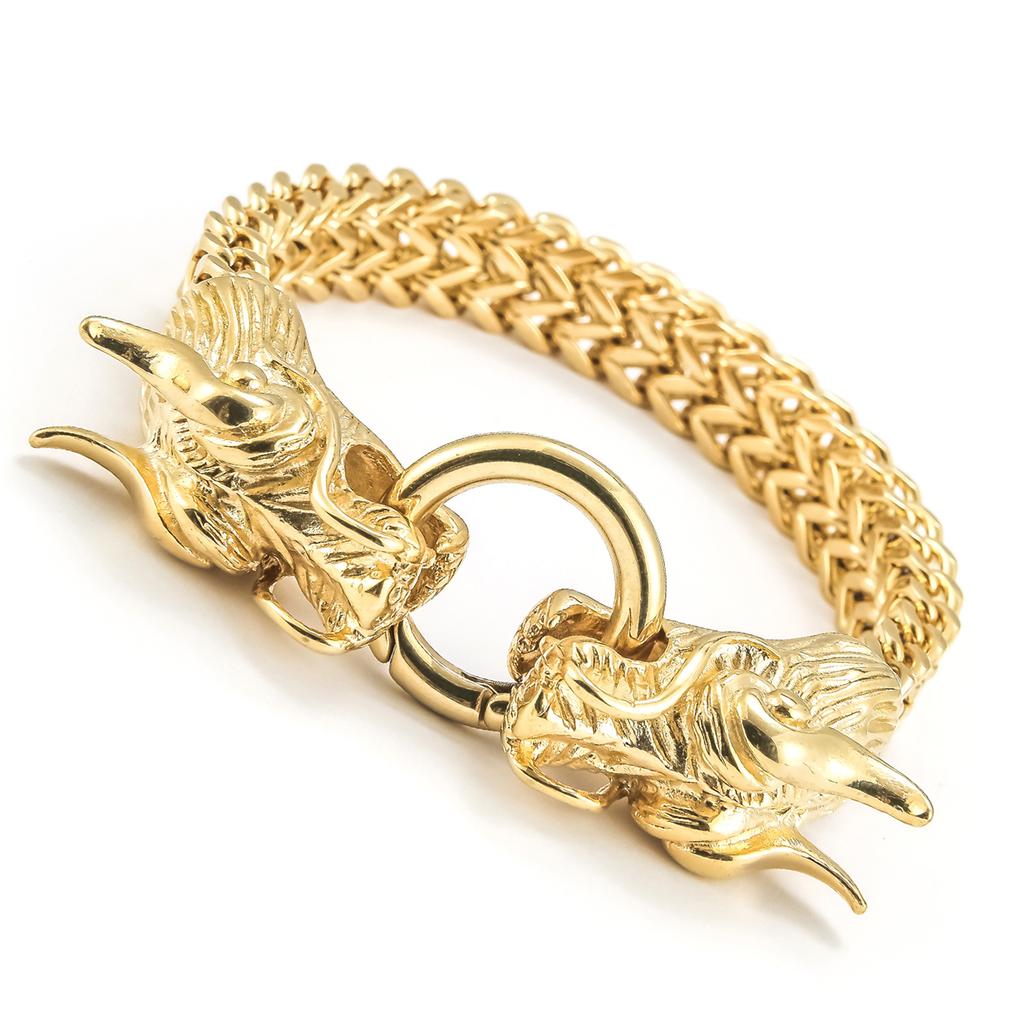 Trend Jewelry Domineering Double Dragon Head Buckle Men's Bracelet Stainless Steel Casting Multi-layer Bracelet