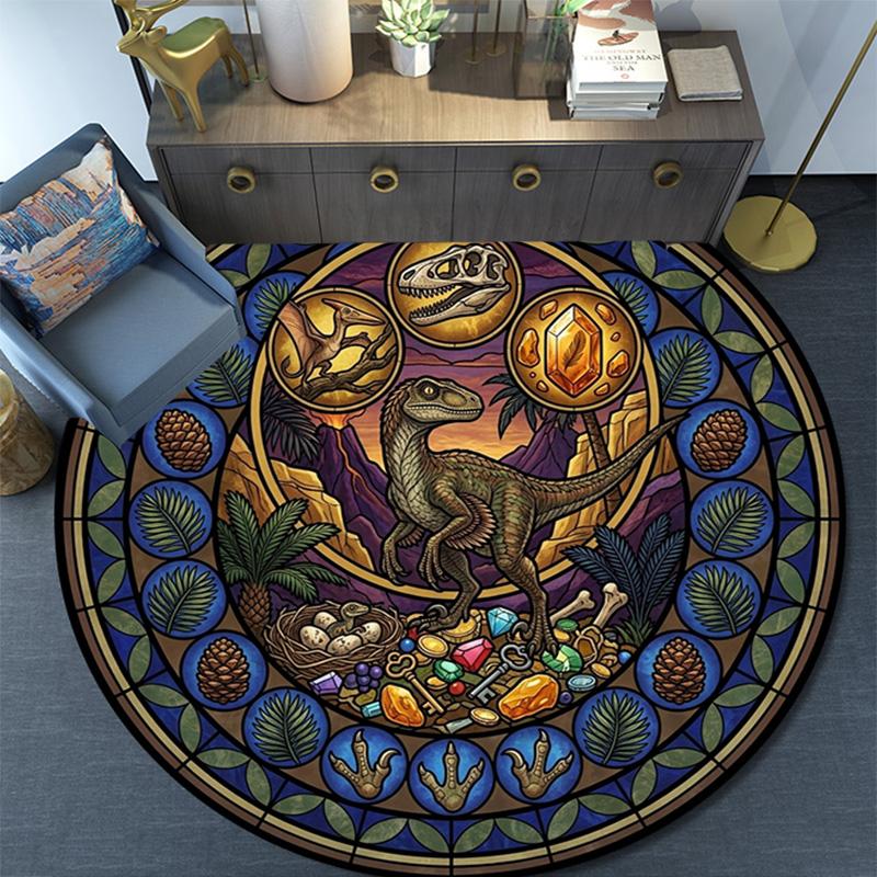 Prehistoric Glass Round Area Rug Under Office Chairs Bedroom Living Room Home Decor