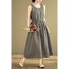 Real shot summer new literary loose cotton and linen plaid sleeveless dress women's vest skirt