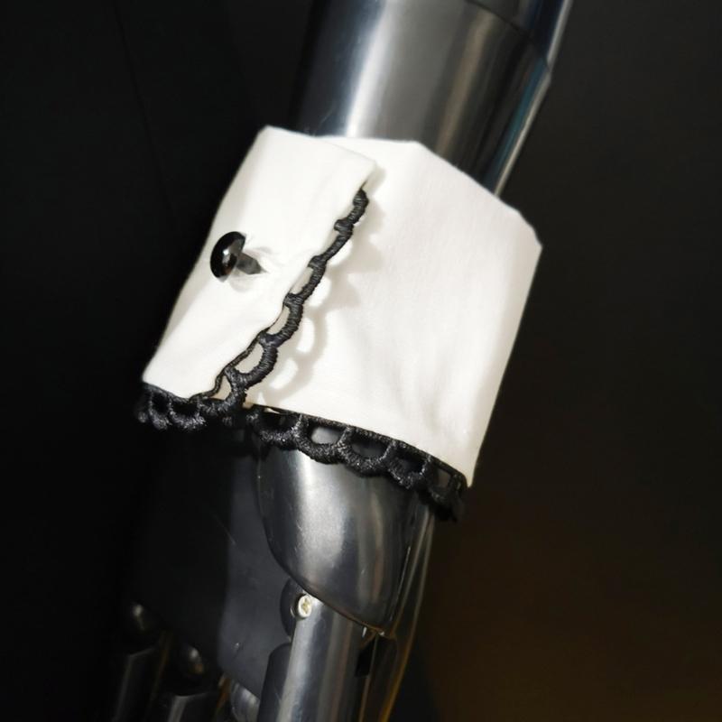 Women's Black Trimmed Chiffon Pleated Detachable Fake Collar Wrist Cuffs False Sleeves for Formal Event Decorative Piece