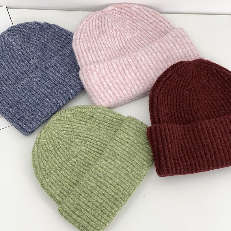 Hat Women's Solid Color Versatile Face Small Knitted Hat Tide Autumn and Winter Wool Hat Warm Ear Protector Cold Hat Pullover Hat