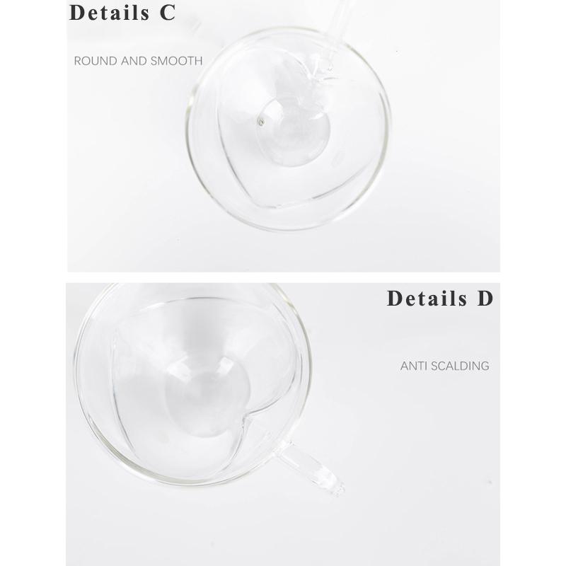 Anti-scald Heart Shaped Glass Cup Double Walled Insulated Glass Coffee Mug Double Wall Glass Clear Unique Insulated with Handle