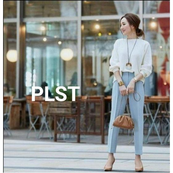 PLST Center Press Color Pants Light Blue M Slimming Commuting Office Clean Casual