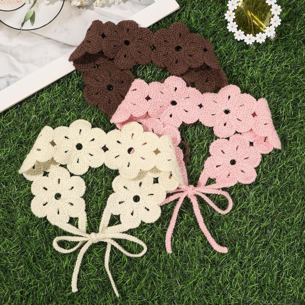 Retro Crochet Flower Hair Band Floral Long Knit Turban Hollow Out Bandana Girl Hair Accessories