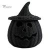 Black Braided Halloween Prop Handwoven Pumpkin Basket with Witch Hat Lid, Rustic Wicker Trick Fall Housewarming Gifts or Treat Bucket for Indoor
