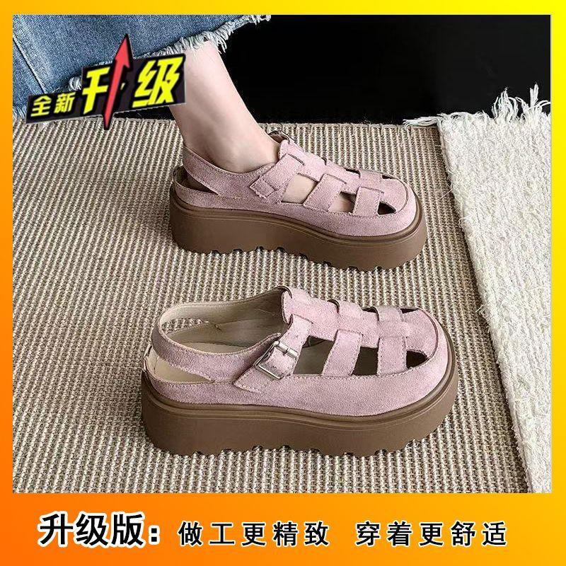 Muffin thick-soled heightening baotou sandals women's 2025 new summer Roman shoes small pig cage shoes loafers