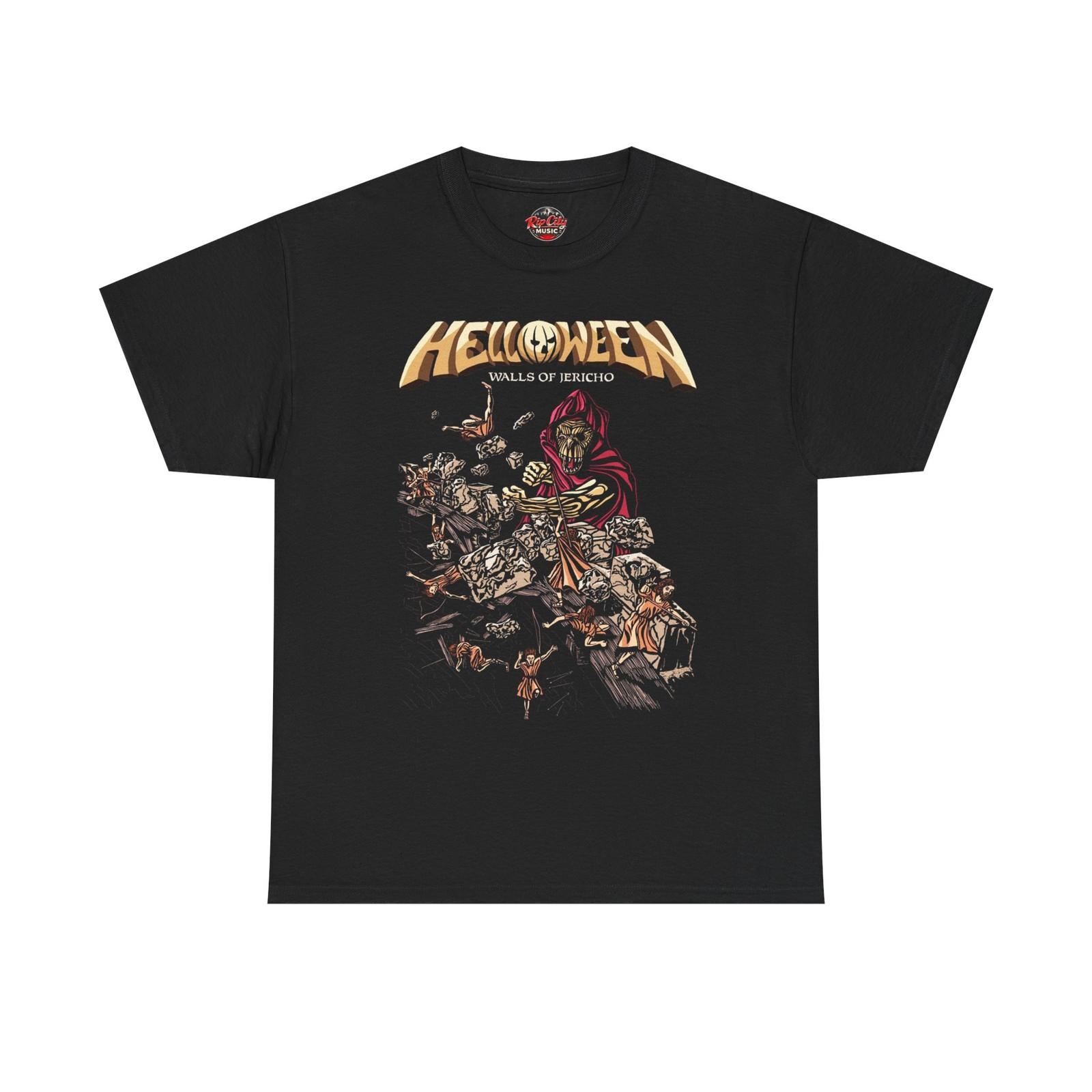 Helloween Walls of Jericho Hooded Skeletal Figure Rock Band Unisex T-Shirt L