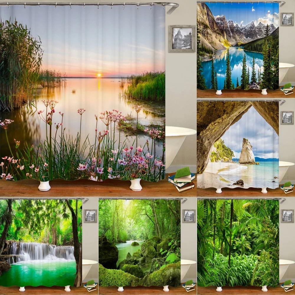 Nature Forest Landscape Shower Curtains Bathroom Curtain Frabic Waterproof Polyester Scenery Bath Curtain With Hooks