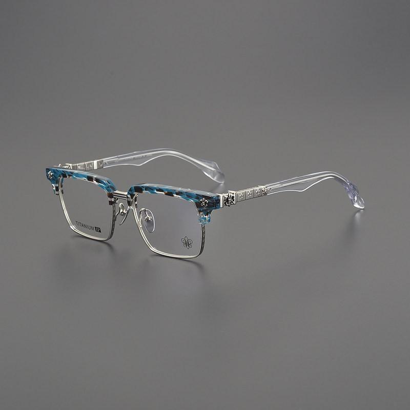 Italian Vintage Square Semi-Rimless Titanium Eyeglass Frame Business Style
