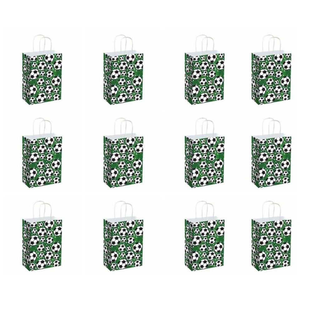 

12 PCS Printed Football Themed Favor Bags Large Capacity Paper Packs with Handles Coffee Shop Set 1