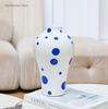 Blue Geometric Pattern Ceramic Vase Circular Flower Arrangement Accessories Handicrafts Home Decoration Vases Home Decor Vases