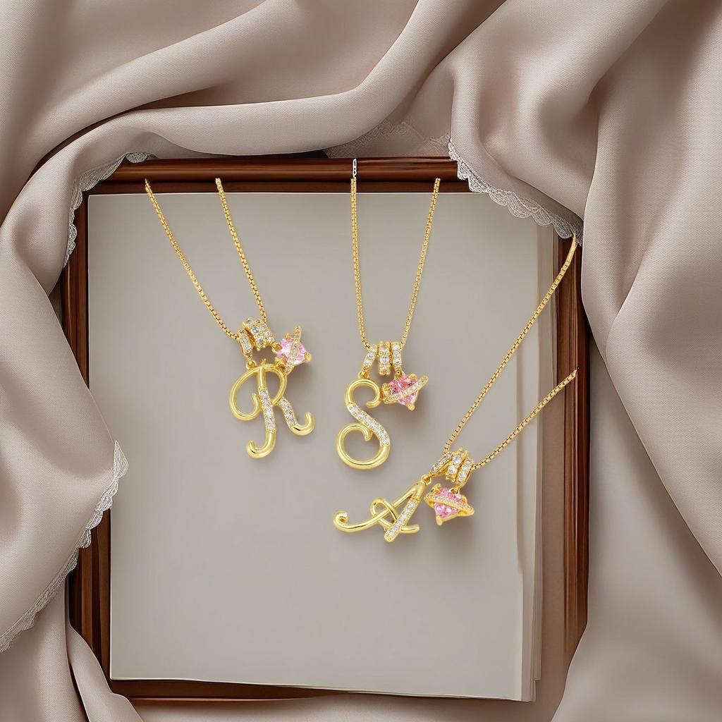 Women's Initial Heart Necklace Name Art Design Letter Jewelry Chain Adjustable Accessories