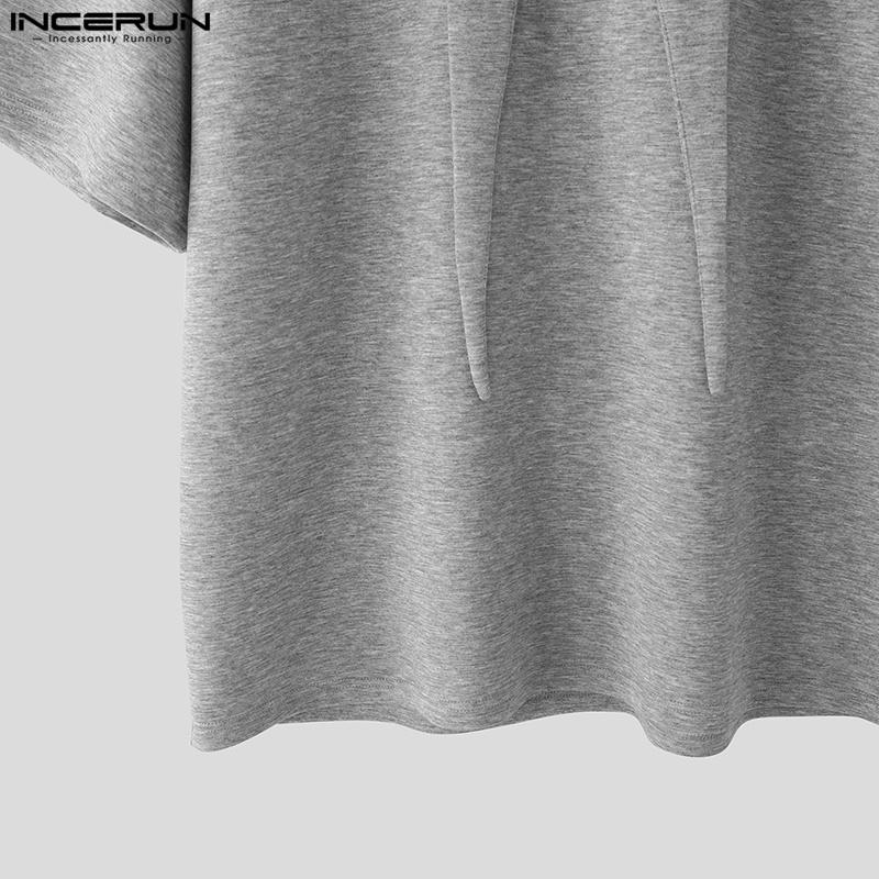 INCERUN Oversized Summer Men Tie Up Patchwork Short Sleeve Solid Casual Loose T-shirts