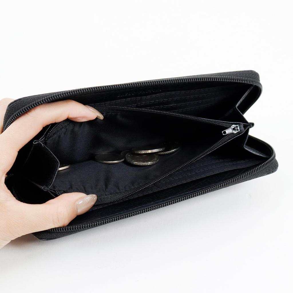 Long Round Buffalo Everyday Business [Basic Factory] Men's Wallet, Zipper, Pattern, Simple, Use, Affordable, (Black)