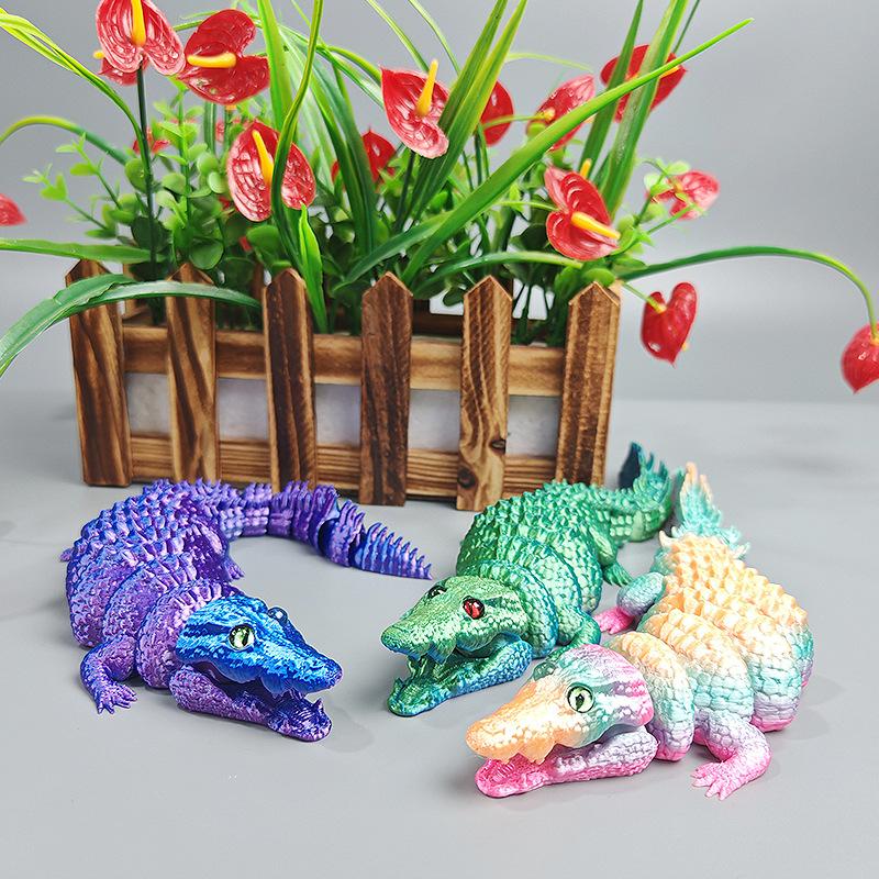 3D Printing Open Mouth Crocodile Toy Simulation Animal Free Joint Movable Home Office Decor Ornaments Realistic Crocodile Model