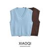 Fashion Style 2024 Autumn New Women's Clothing Casual Easiest for Match V Neck Sleeveless Plain Stitch Vest Jacket 5536112