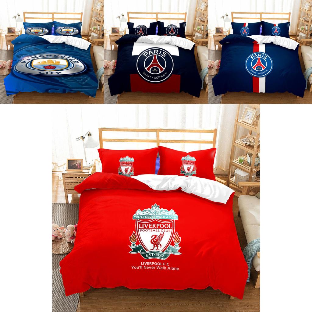 Set de Lenjerie de Pat Dublu cu Logo Echipă de Fotbal, 3 Piese - Textil de Casă Confortabil Rezistent la Murdărie