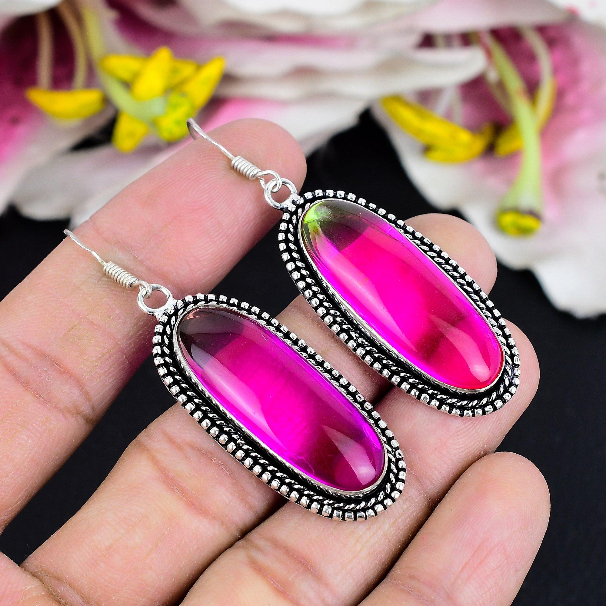 

Bi-Color Tourmaline Gemstone 925 Sterling Silver Jewelry Earring 2.48 KG-1769