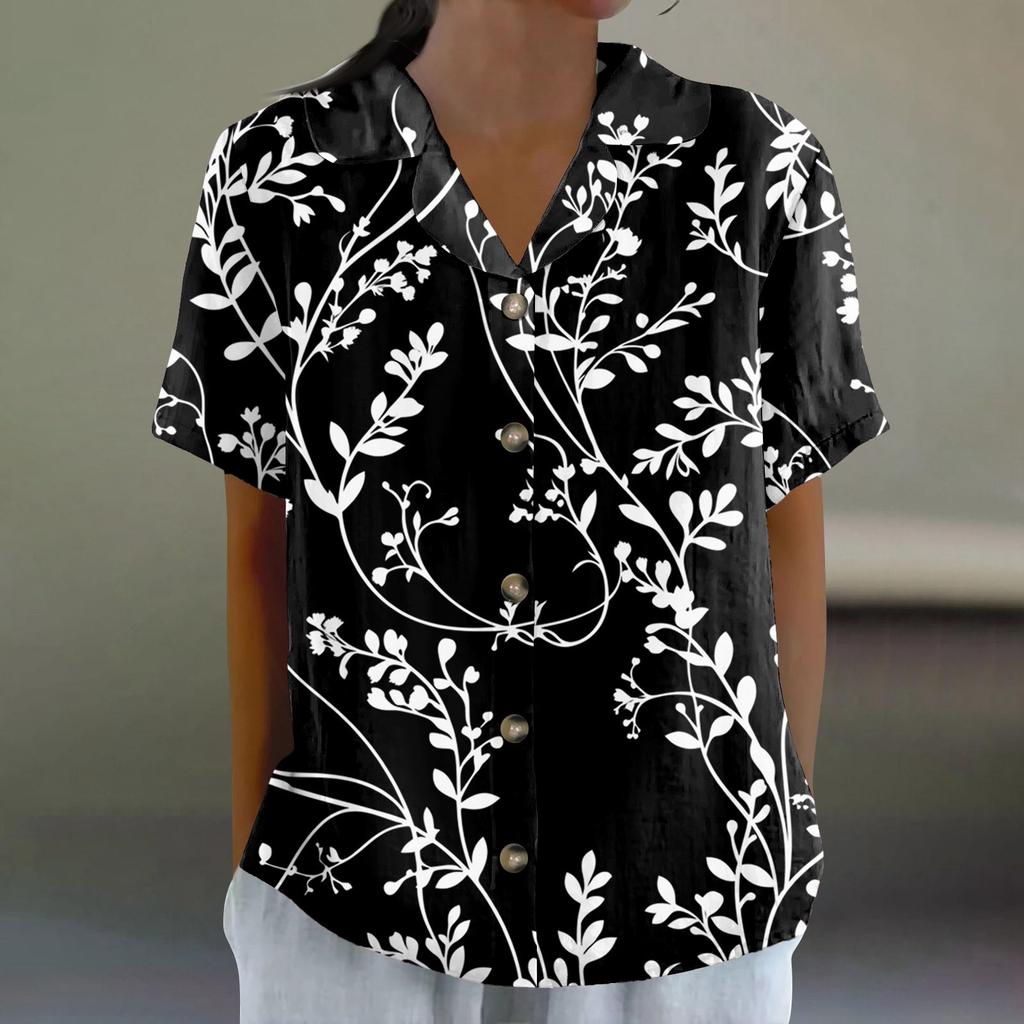 Women's Shirt With Floral Print Buttons, Long Sleeved Casual Regular Shirt Collar Top
