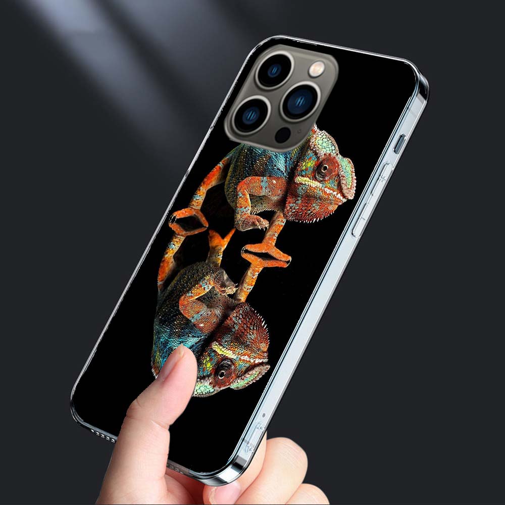 Chameleon Funny Wildlife Phone Case For Iphone 16E 15 Pro 14 Plus 17E 16 17 Pro Max Air 11 12 13 Mini Shockproof Capa Cute Co