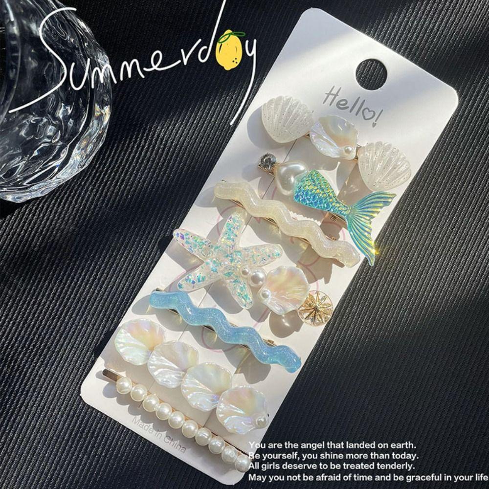 5pcs Pink Shell Starfish Hair Clips Pearl Barrette New Princess Headdress  Hair Accessories