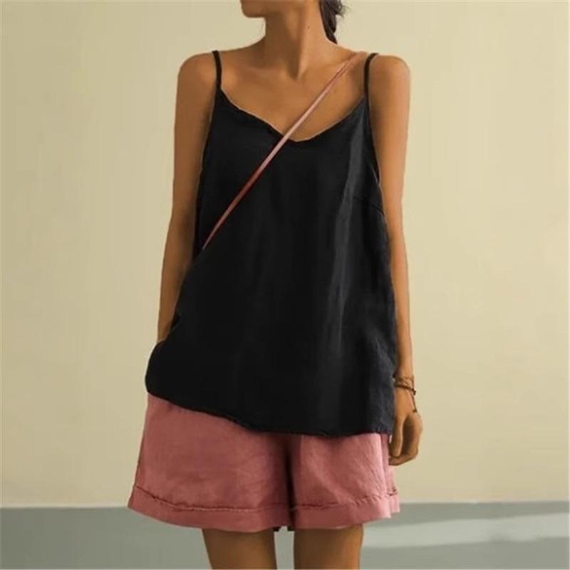 Women s Summer New Cotton Linen Camisole, Loose Sleeveless Vest, Casual All-Match Inner Wear Base Top L чёрный