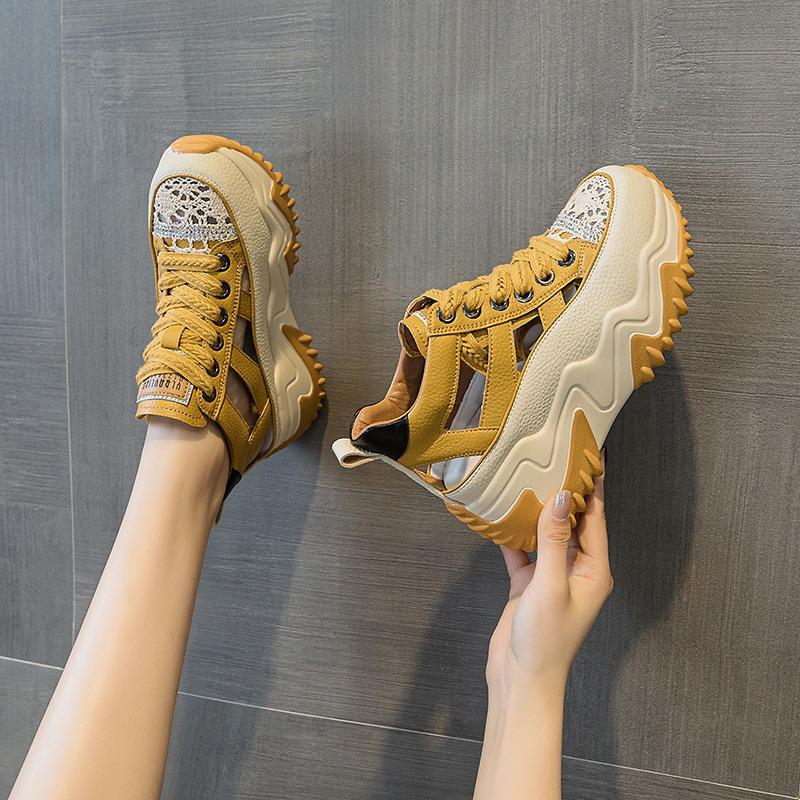 Leather Daddy Shoes Women's Retro Inner Elevation Casual Sports Platform Sandals