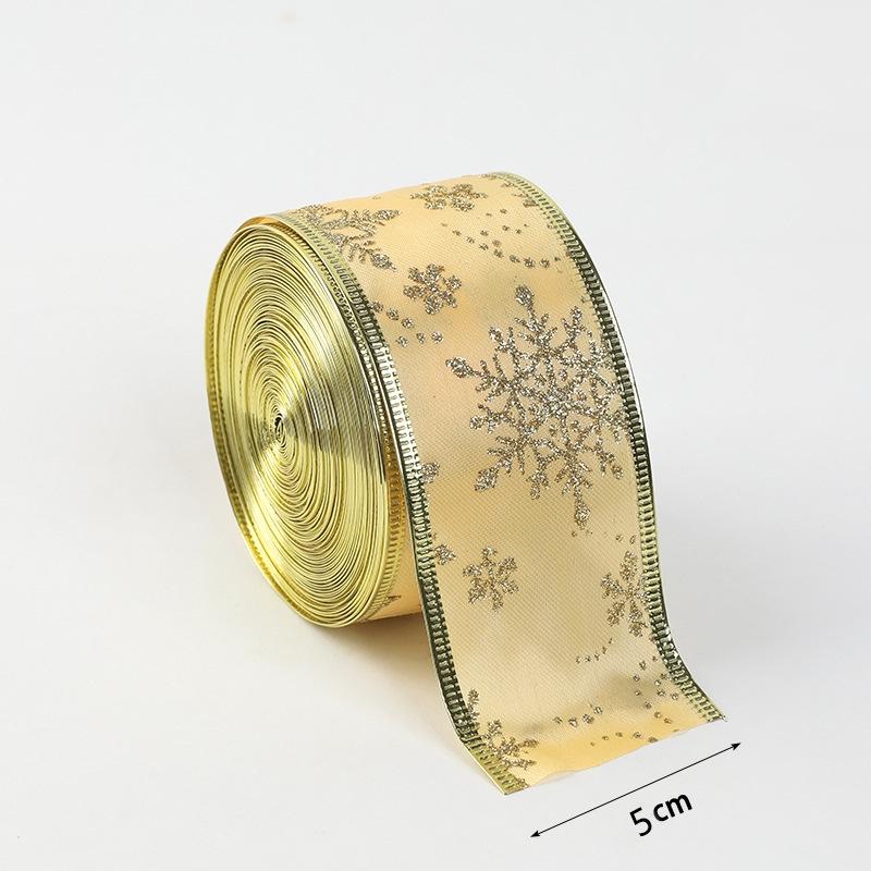 2m/2yard Christmas Ribbon Wire-Edged Woven Gold Glittery Christmas Ribbon for Christmas Tree Decorations Gift Wrapping DIY Bow