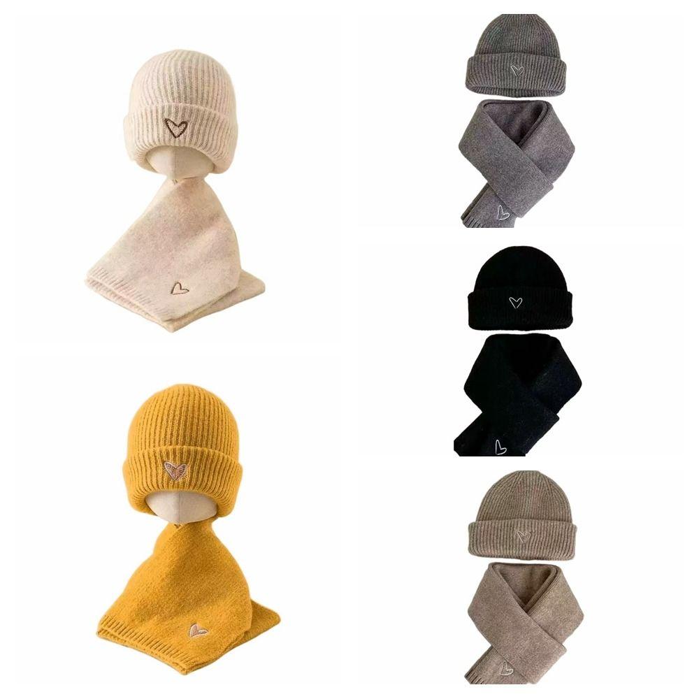 Solid Color Crochet Warm Beanie Cap Thickened Winter Pullover Cap Neck Cover Neck Warmer Set  Ski