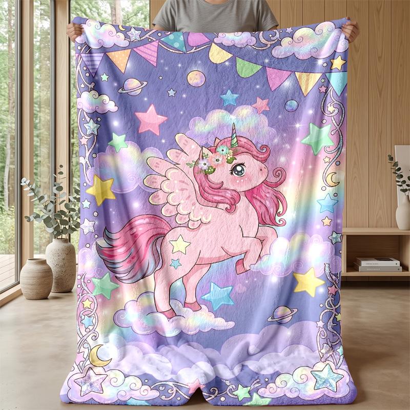 Pink Unicorn Rainbow Theme blanket Lightweight Warm Flannel Blanket Decorative Throw Blanket for Home Decoration