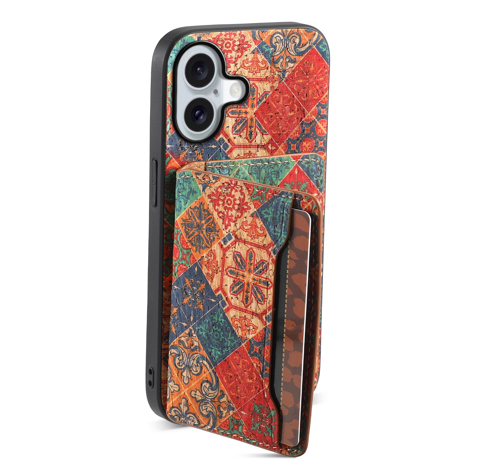 

For iPhone 16 Case Flower Print Leather+PC+TPU Cover with Card Holder Kickstand