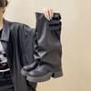 Fashion versatile boots retro leather boots solid color temperament thin trouser tube boots autumn and winter thick heel thick sole women's knight bo