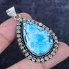 Natural Tibetan Turquoise Gemstone 925 Sterling Silver Pendant 2.25" ETC-14208