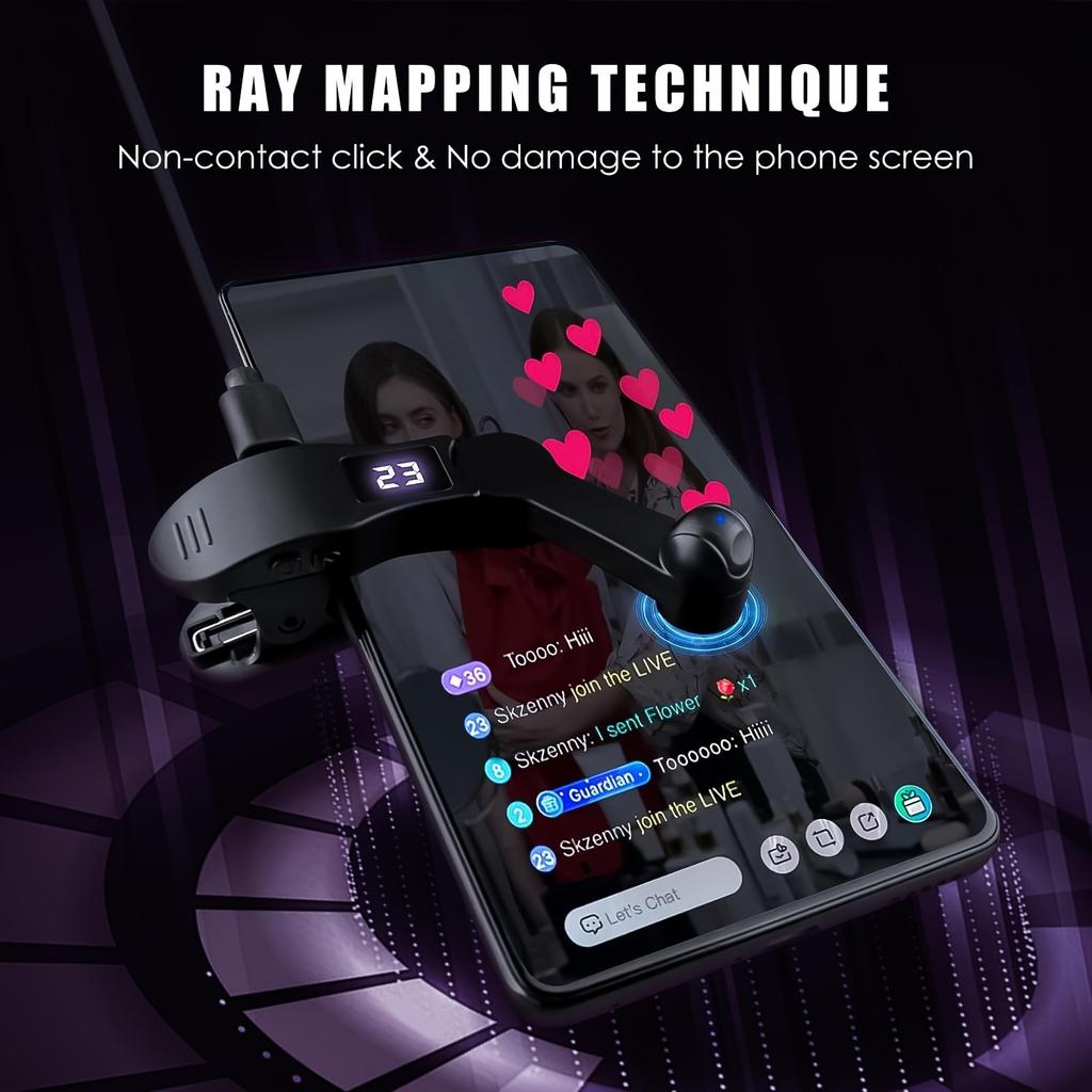 Automatischer Handy-Klicker – 1 bis 99 Geschwindigkeiten, 180°-Drehung, intelligente automatische Bildschirmtippfunktion, USB-Ladefunktion, Clip-On, geräuschlos – für Gamer und Social-Media-Nutzer