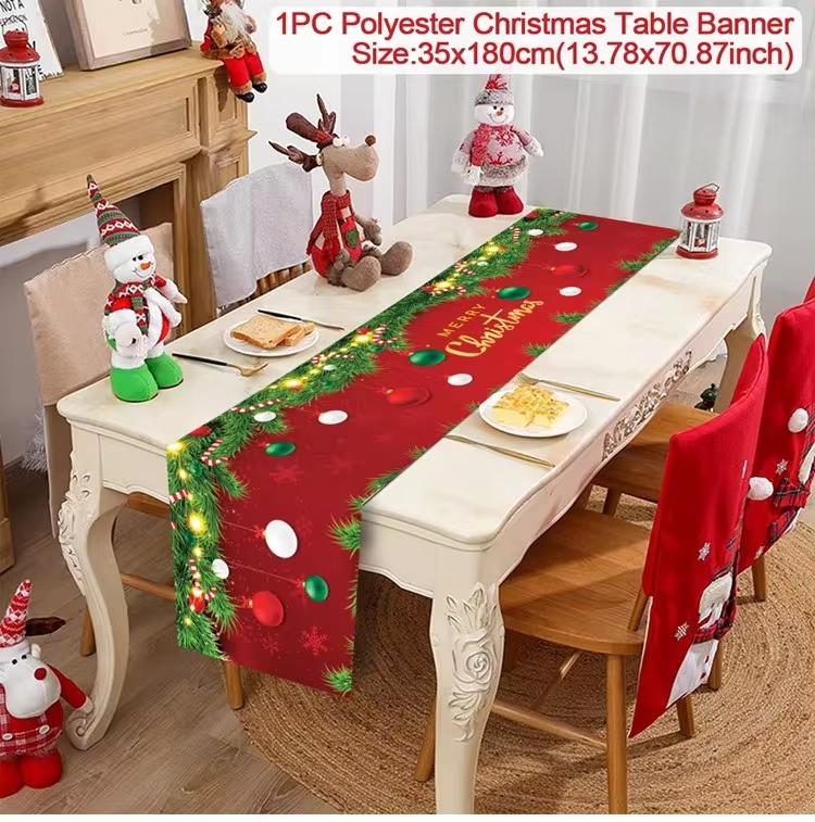 Christmas Table Runner Merry Christmas Decorations For Home 2024 Cristmas Table Flag Cover Navidad Noel Gift New Year Tablecloth