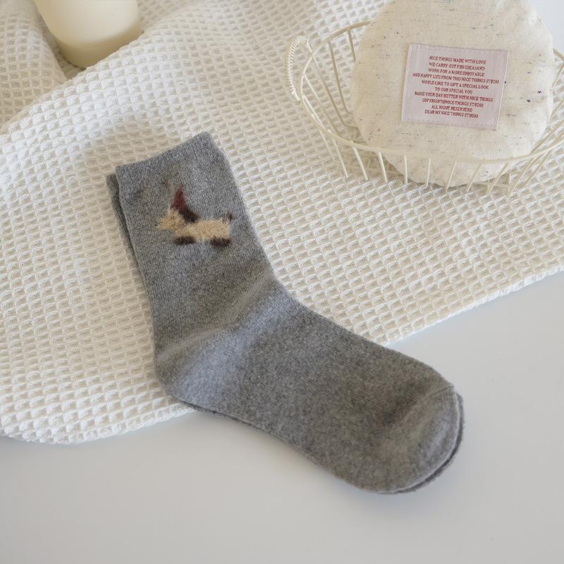 

Winter Thickened Warm Socks Wool Cute Cartoon Pulled Puppy Medium Tube Socks Home Sleeping Socks One size fits all світло-сірий колір