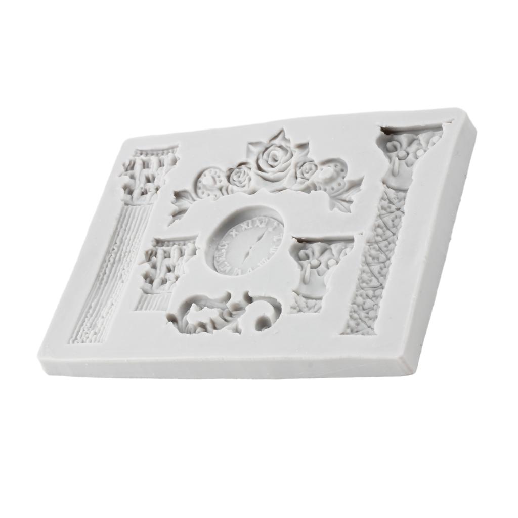 Barock Rom Säulen Uhr Rand Silikonform Blumenrahmen Fondant Formen Kuchen Dekorieren Werkzeuge Candy Clay Schokolade Gumpaste Formen