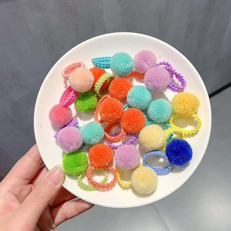 20Pcs Colorful Soft Plush Ball Hair Bands for Girls Kids Elastic Hair Ponytail Ropes Rubber Bands Headwear Hair Accessories Gift