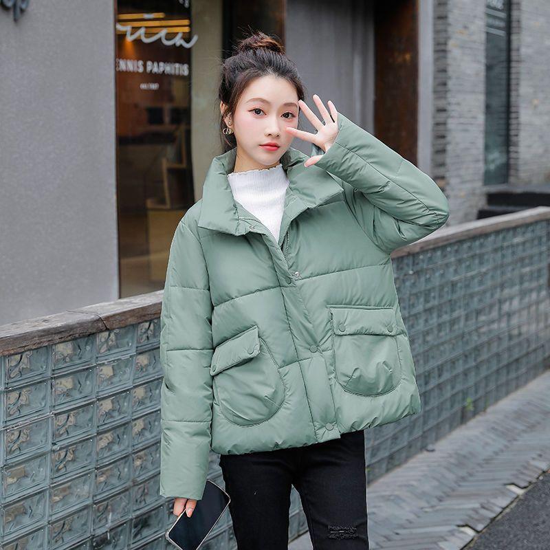 Solid Color Stand Up Collar Cotton Jacket Women's Short Winter Hot Item Simple and Loose Western Style Cotton Jacket
