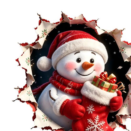 Snowman Pattern Tile Decals Christmas Toilet Decals, 3D Cover Sticker, Waterproof Decor for Bathroom Wall Sticker Holiday Home Lid Decoration