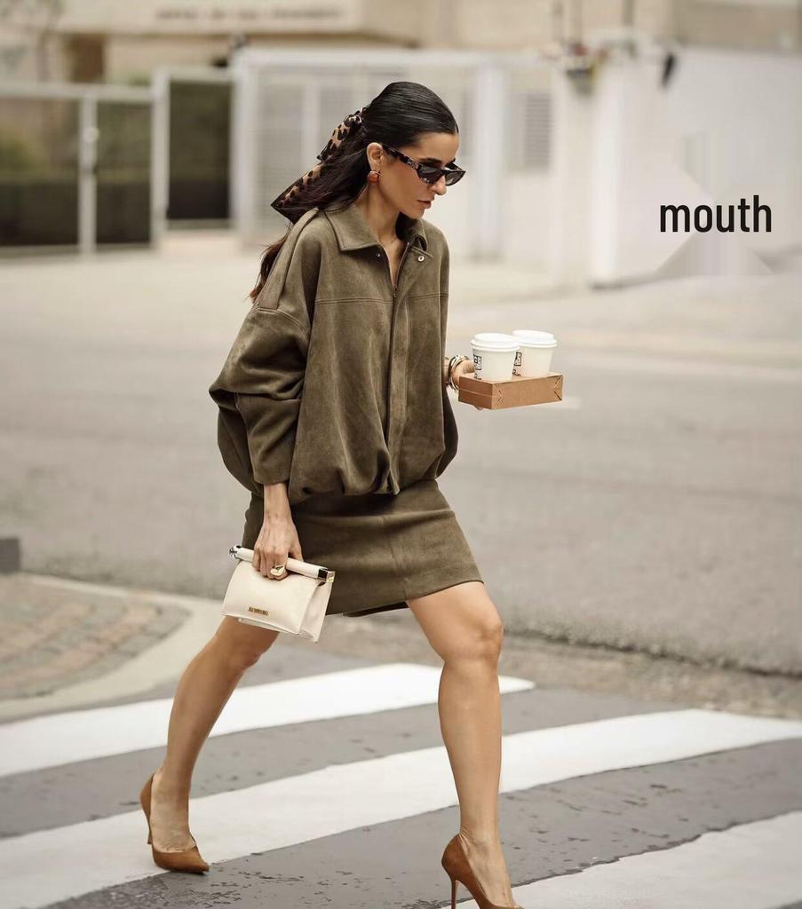 2025 Autumn/Winter Women's Batwing Sleeve Suede Pilot Jacket