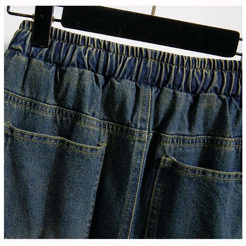 DIMANAF Plus Size Women Jeans Long Pants Thick Denim Cotton Loose Casual Elastic Waist Vintage Lady Winter Autumn