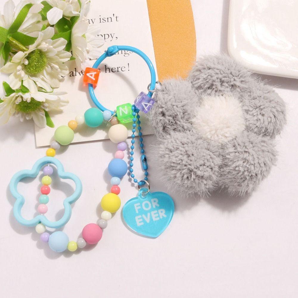 Bag Key Ring Bead Chain Keyring Flower Hairball Keychain Backpack Pendant  Keychain Accessories