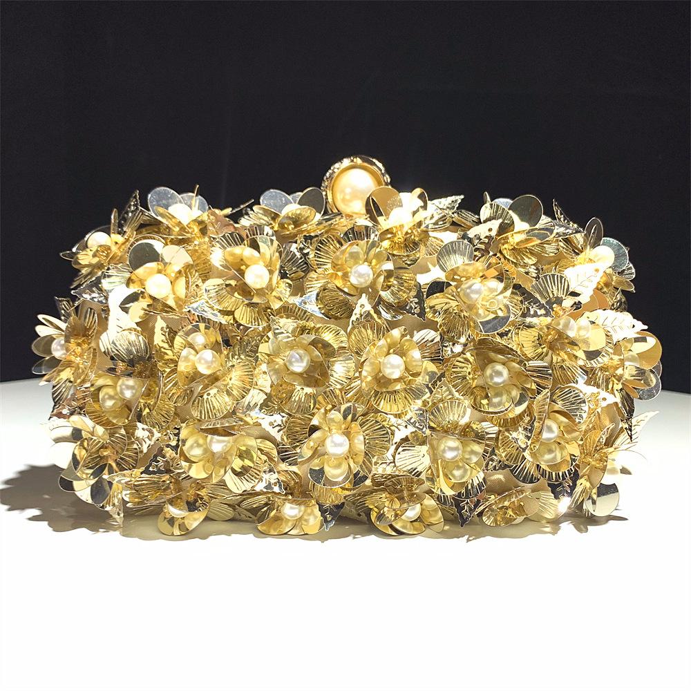 Beaded Floral Evening Clutch Women Fashion Banquet Handbag Elegant Party Prom Shoulder Bag Female Metal Chain Crossbody Purse