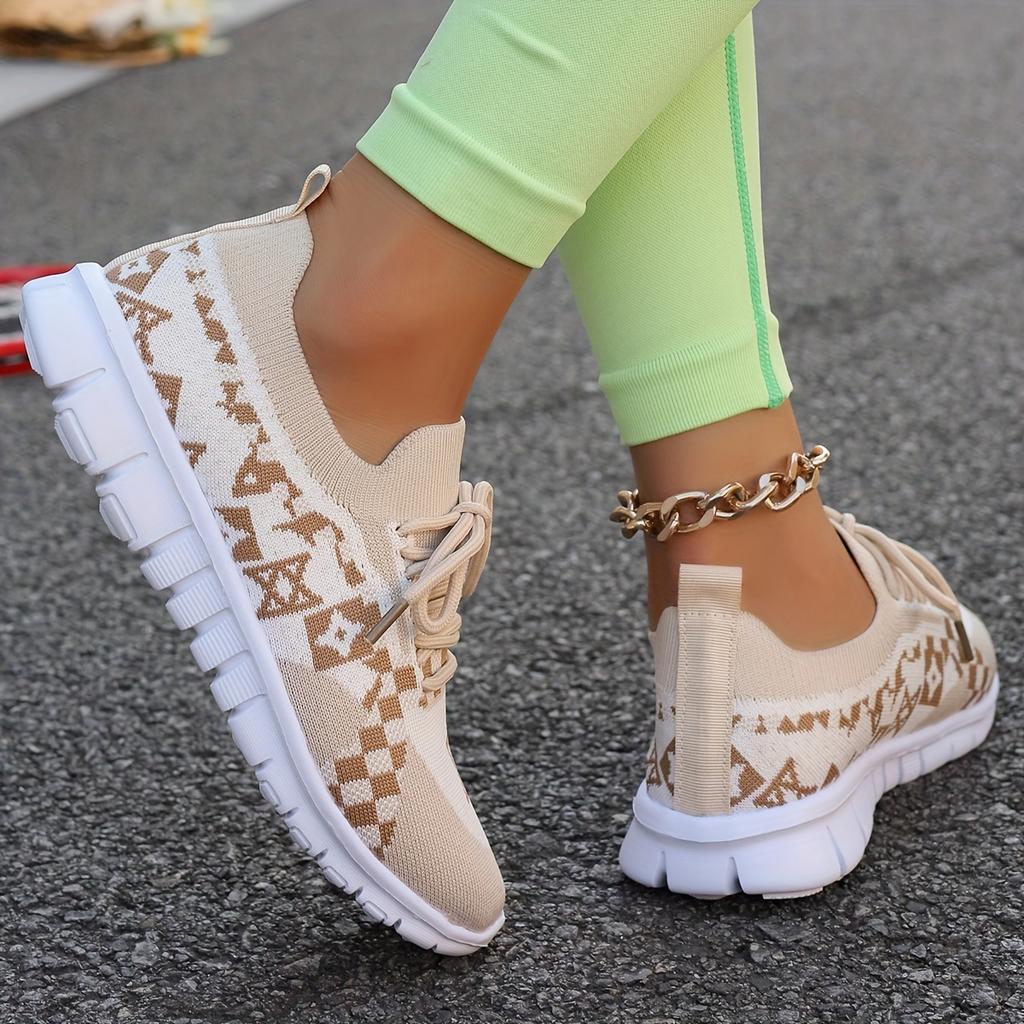 Breathable Fabric Knit Comfort Sneakers - Women's Casual Slip-On All-Season Walking Flats - EVA Sole Non-Slip Athletic Running Footwear