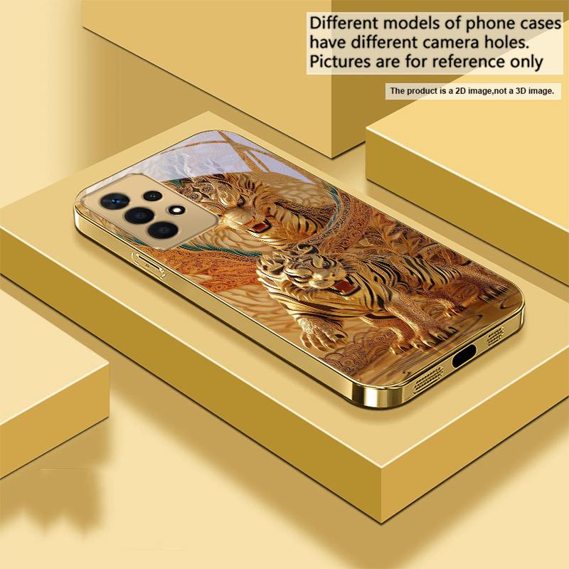 Fantasy Golden Beast For Samsung A 31 32 A33 A34 35 14 A15 13 16 25 26 50 52 53 54 55 56 70 71 72 73 Golden Glass Phone Case