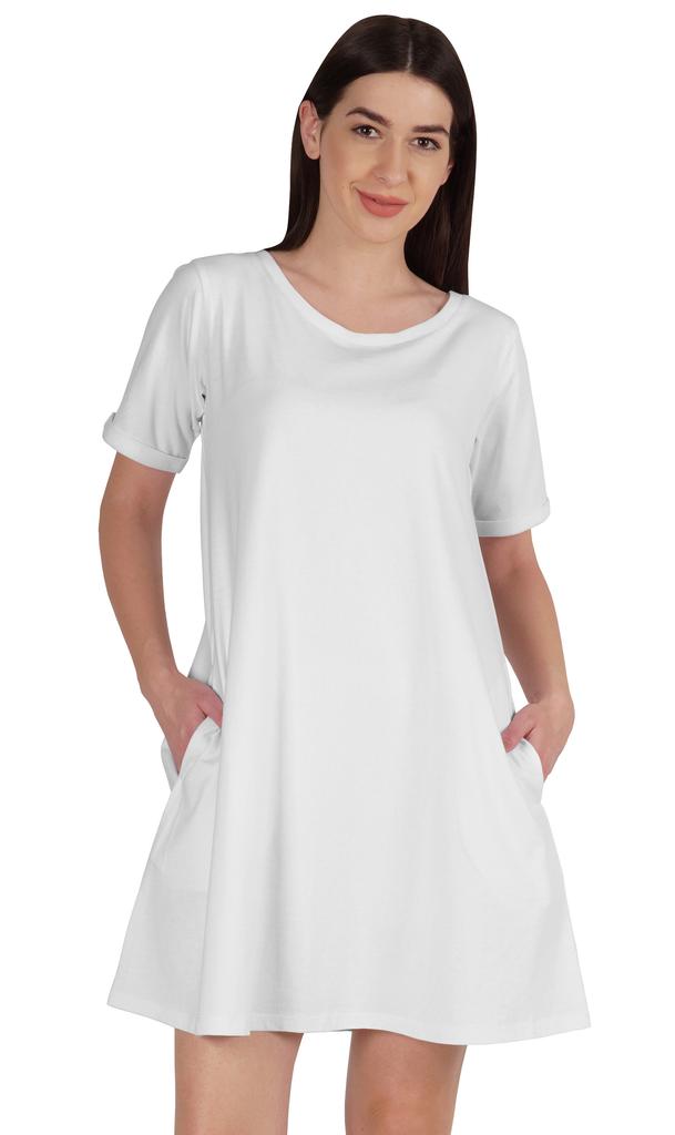 Inkmeso Vestido swing com bolsos verão algodão túnica camiseta vestido para mulheres