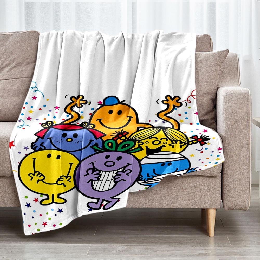 Mr. Men and Little Miss Theme Printed Blanket - Perfect for Couch, Bed, Travel & Outdoor Use | Machine Washable, Cozy & Durable.